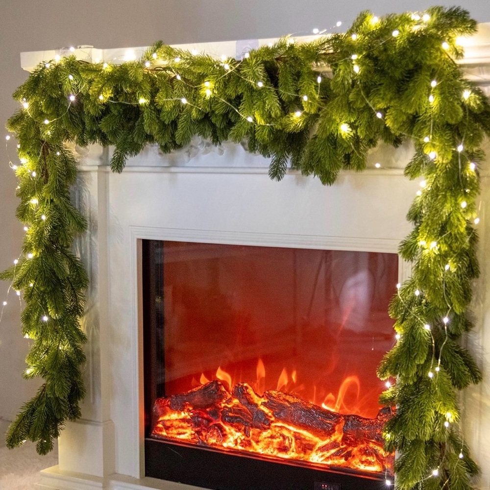 Christmas Garland  Pine Garland with 9.8FT LED String Lights, 6FT Pine Needles